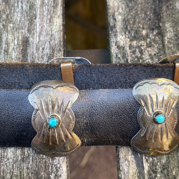 🌹Stunning Vtg Navajo 13 pc Sterling Silver & Turquoise Concho Leather Belt~MINT - Picture 6 of 16